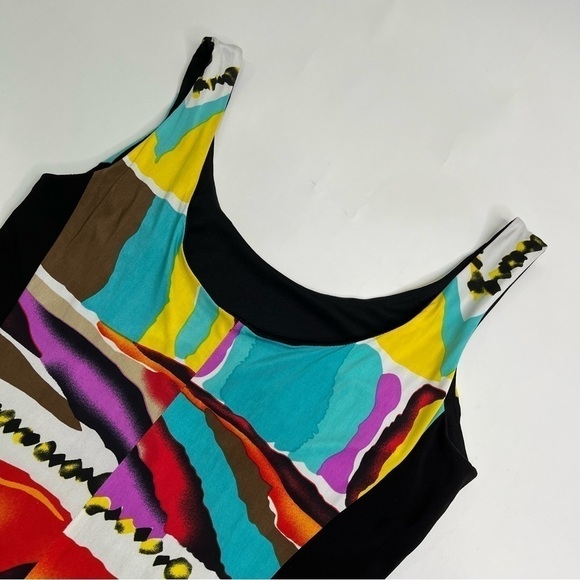 FRANK LYMAN Funky Tribal Art Retro Multi Color Bodycon Stretchy Cocktail Dress - Picture 9 of 12